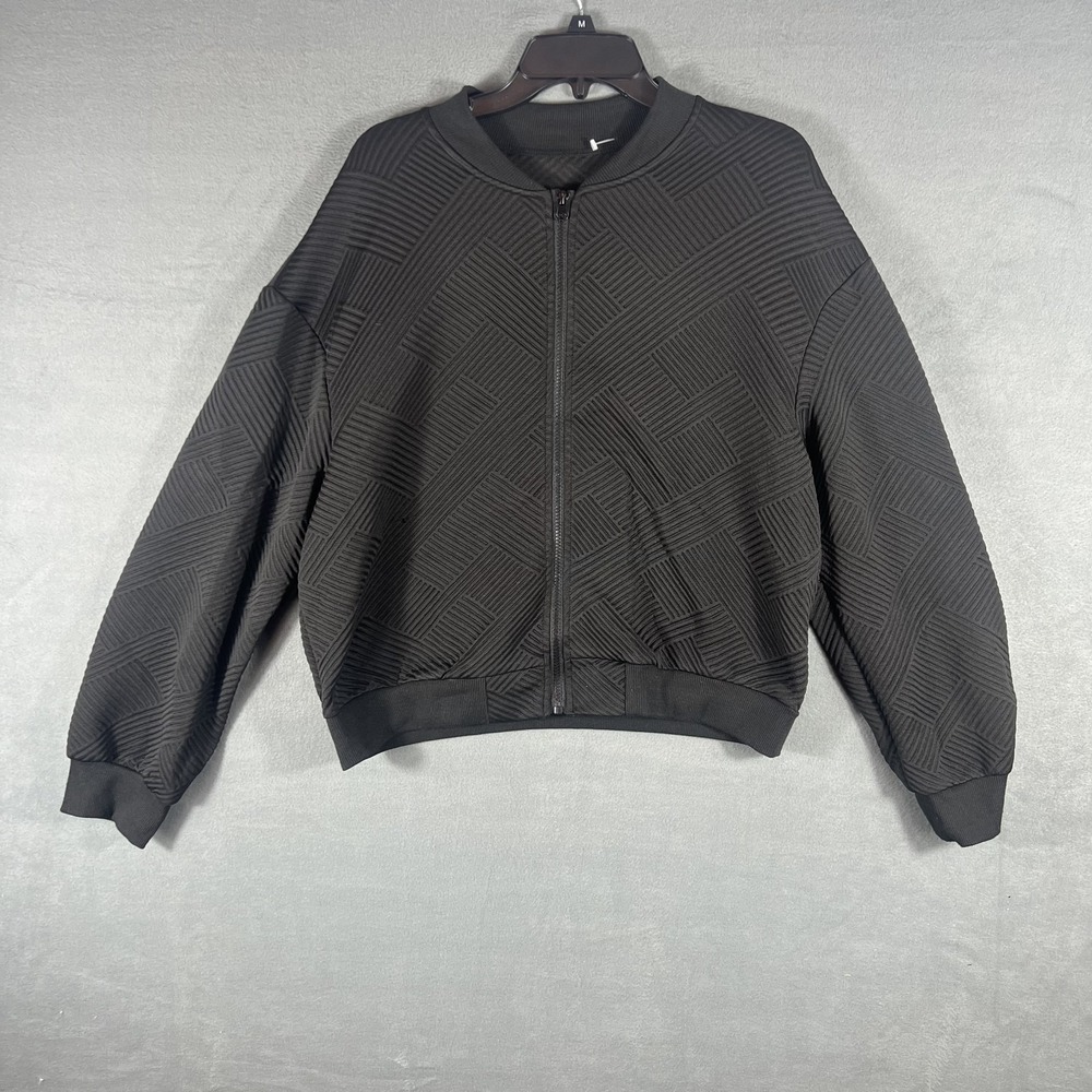 SHEIN Women's XL Dark Grey Geometric Textured Full Zip Bomber Jacket Coat